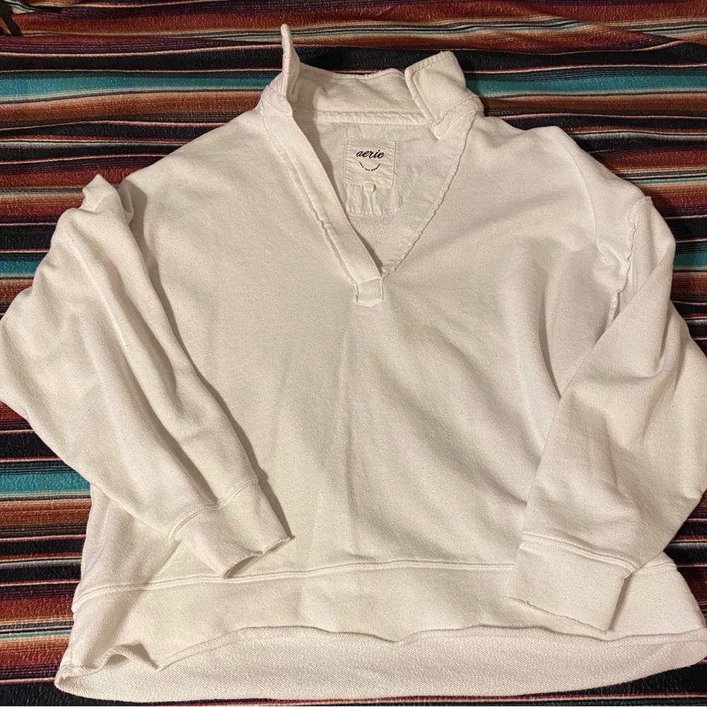 Aerie White V-Neck Sweater